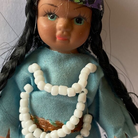 Handcrafted Native American-Inspired Doll Ornament With Beaded Necklace & Blue F - Picture 2 of 8